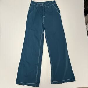 MONROW Wide Leg Cotton Twill Trouser Pants Dark Navy Blue Contrast Stitch Size S